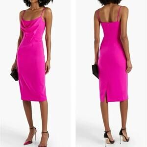 ET OCHS Natalie Pink Fuchsia Cowl Neck Midi Dress Size 6